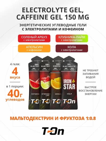 Энергетический углеводный гель с электролитами для бега 4шт