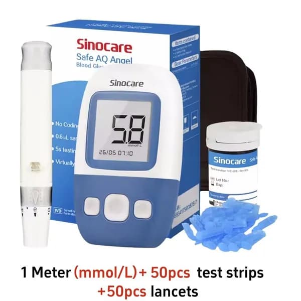 Анализатор Sinocare Safe AQ Angel +50 тест-полосок для определения уровня глюкозы в крови, сертификат CE
