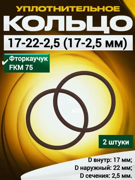 Кольцо 017-022-2,5 (17-2,5 мм) фторкаучуковое уплотнительное, 2 штуки.