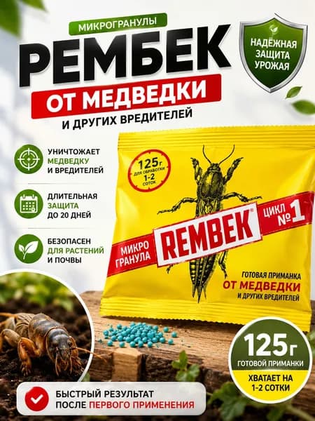 Средство от медведки Рембек 125 г, микрогранулы, готовая приманка для защиты растений, сада и огорода