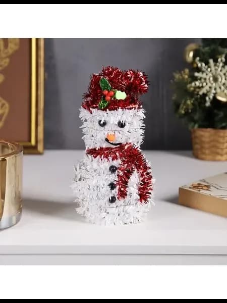 Светодиодная фигурка снеговика в мишуре