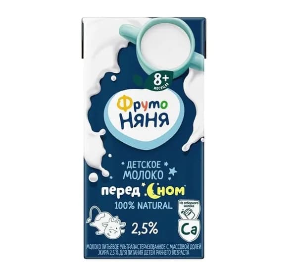 Молоко детское ФрутоНяня Перед сном ультрапастеризованное 2.5% , 1200мл (6шт х 200мл)