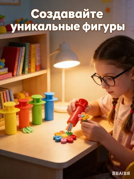 Набор шприцев-экструдеров для лепки 5 шт, детский инструмент для пластилина и теста, развивает моторику и творчество, безопасный пластик, весёлые формы и узоры