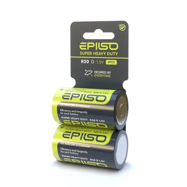 Элементы питания R20 солевые 2 шт, EPILSO R20/D 2 Shrink Card 1.5V, арт.EPB-R20-2SC