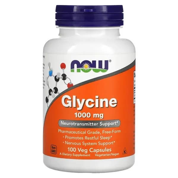 Глицин (глицинон) NOW Glycine 1000 мг, 100 вегетарианских капсул