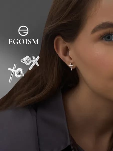 Egoism Серьги пусеты гвоздики крест / серебро 925 пробы