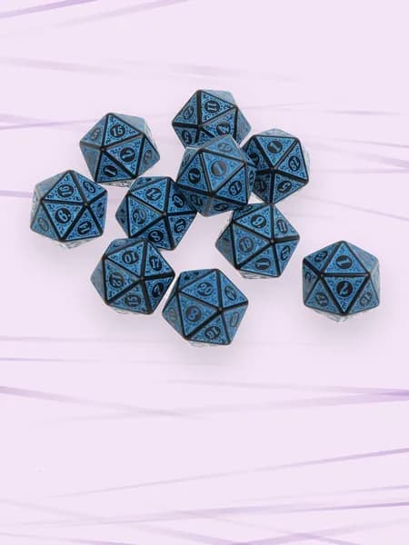 10 кубиков D20 с перламутровым эффектом для настольных игр, Синий