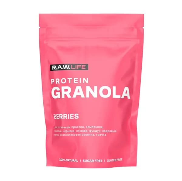 Гранола безглютеновая Protein granola berries ягодная без сахара, R.A.W.Life, 220 г, Россия