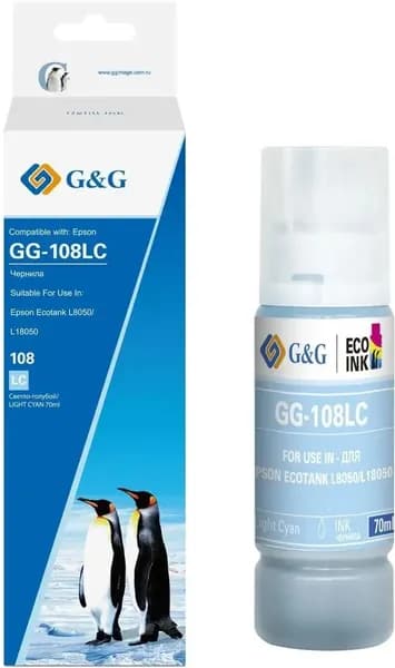 Чернила G&G, для принтеров Epson, 70 мл, цвет светло-голубой, (GG-108LC)