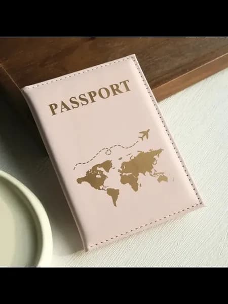 Обложка для паспорта с картой мира из ПУ Розовый, Pink