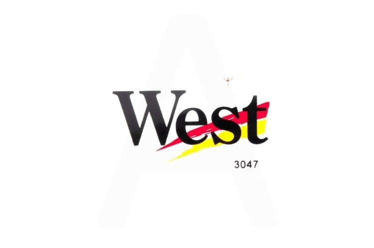 Наклейка логотип WEST 10x5см желтые
