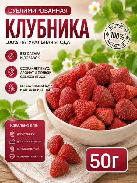 Сублимированная клубника целая, 50 г