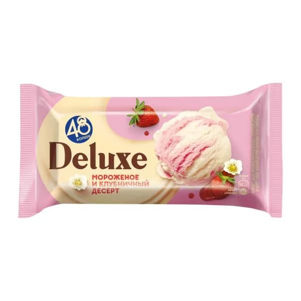 Мороженое 48 Копеек Deluxe брикет Клубничный десерт 243г