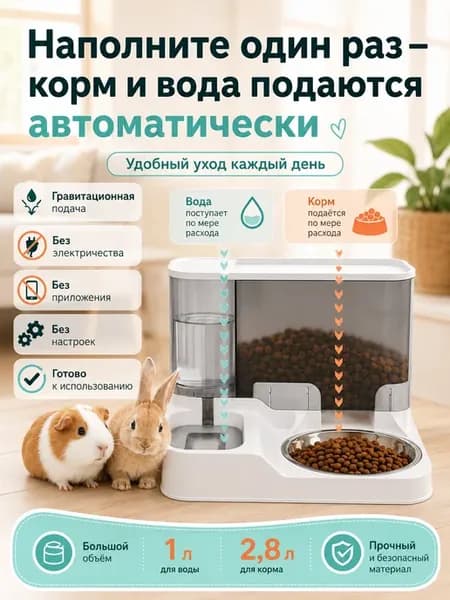 Автоматическая кормушка и поилка для грызунов кошек и собак