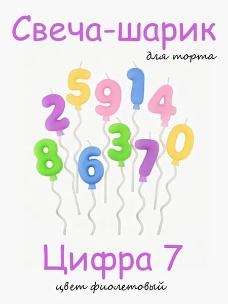 Свеча цифра 7 фиолетовая на торт в виде воздушного шара, 9 см, 1 шт, для дня рождения и фотосессии