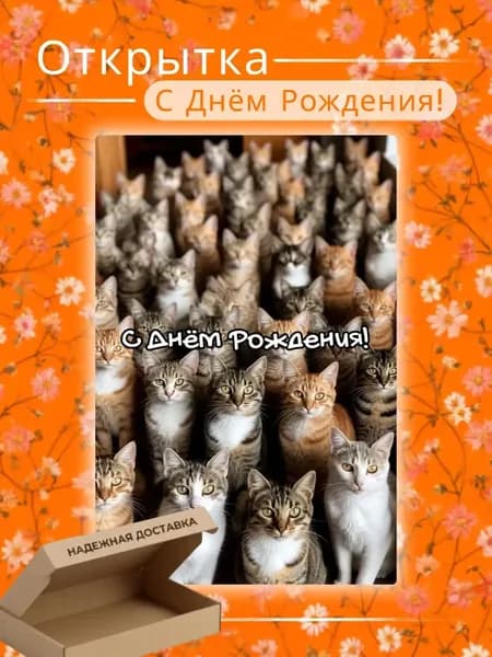 Открытка с Днём Рождения Котики милая. Подарок девушке, женщине, подруге, ребёнку
