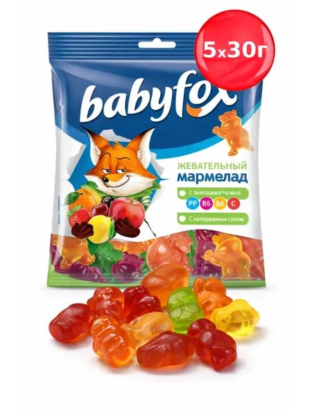 Мармелад жевательный BabyFox с соком ягод и фруктов, 30 г х 5 шт