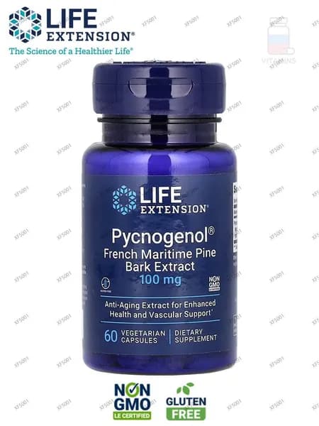Life Extension, Пикногенол, экстракт коры французской морской сосны, 100 мг, 60 вегетарианских капсул