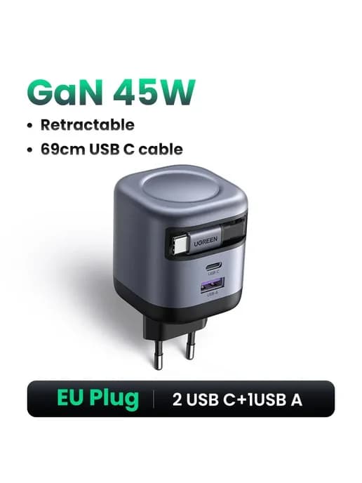 Зарядное устройство GaN 45W EU с кабелем USB C