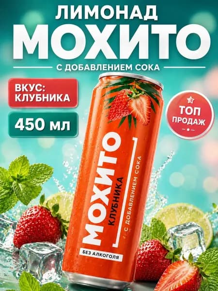 Лимонад 1 банка мохито клубника 450 мл