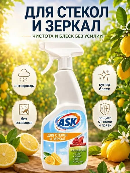 Средство для мытья стекол, окон и зеркал ASK OF CLEAN 500мл