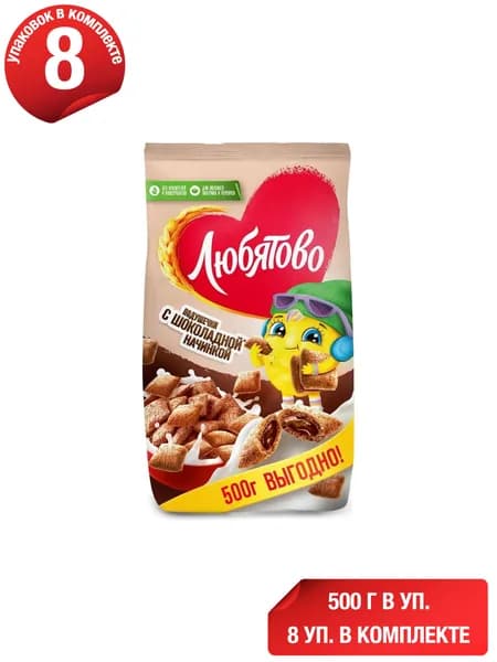 Подушечки Kellogg's Любятово мультизлаковый шоколадные 500 г, набор: 8 штук