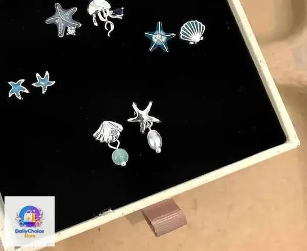 Набор сережек из 7 пар: морские звезды и ракушки сплав, повседневный женский комплект