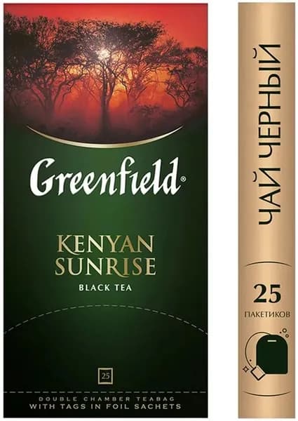 Чай в пакетиках черный Greenfield Kenyan Sunrise (Кения Санрайз), 25 шт/Гринфилд