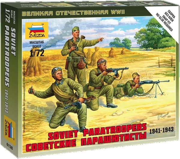 Сборная модель фигурок советские парашютисты (1941-1943 гг.) Звезда Арт.6138 Масштаб 1/72 (2,4 см)