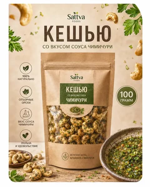 Орехи кешью со вкусом соуса Чимичурри 100 г, Sattva foods