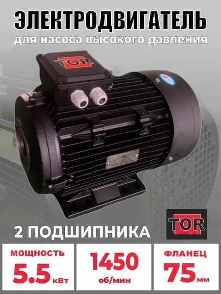 Электродвигатель TOR 5,5 кВт, фланец D75мм, 2 подшипника, полый вал 24мм, 14685