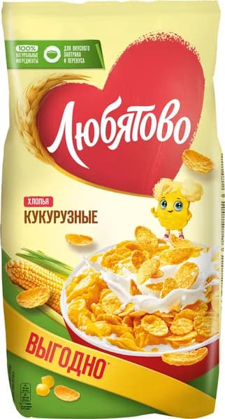 Хлопья кукурузные ЛЮБЯТОВО, 600г