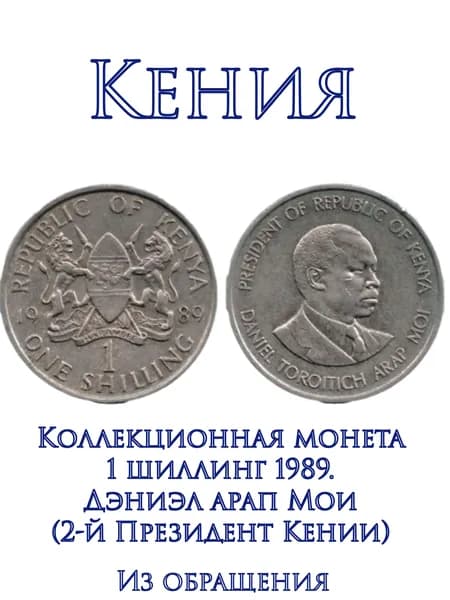 Кения, монета 1 шиллинг 1989. Дэниэл арап Мои. VF