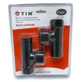 Вентиль для полотенцесушителя угловой (круглый) 1" вн- 3/4" вн TIM KV01-LFF043B-2шт., Черный
