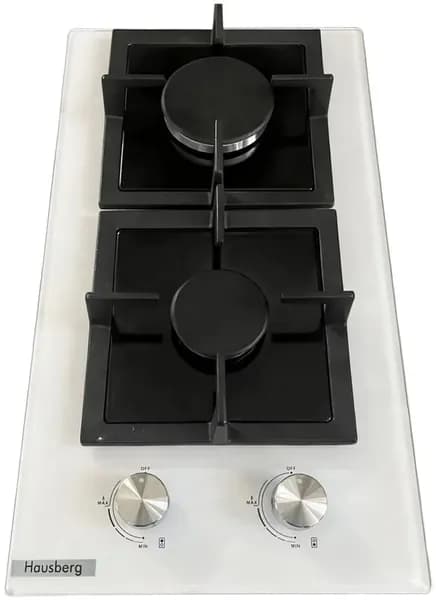 Варочная панель газовая HAUSBERG 260WH_GR, 2 конфорки, закаленное стекло, электроподжиг, ширина 29 см, белая
