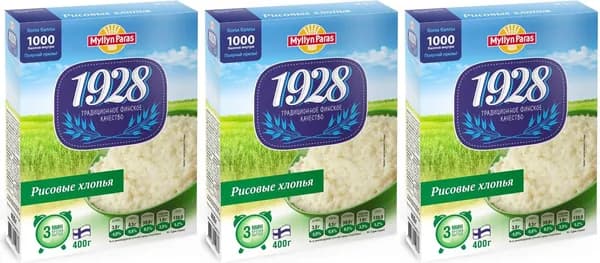 Хлопья Myllyn Paras рисовые, комплект: 3 упаковки по 400 г