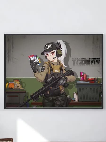 Постер "Escape from Tarkov девушка USEC с картами", 40 см х 30 см