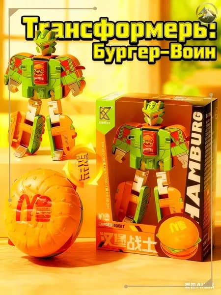 Робот-трансформер Бургер: 2 формы, игрушка для мальчиков 3-6 лет. Подарок на день рождения (Бамблби, Оптимус Прайм)