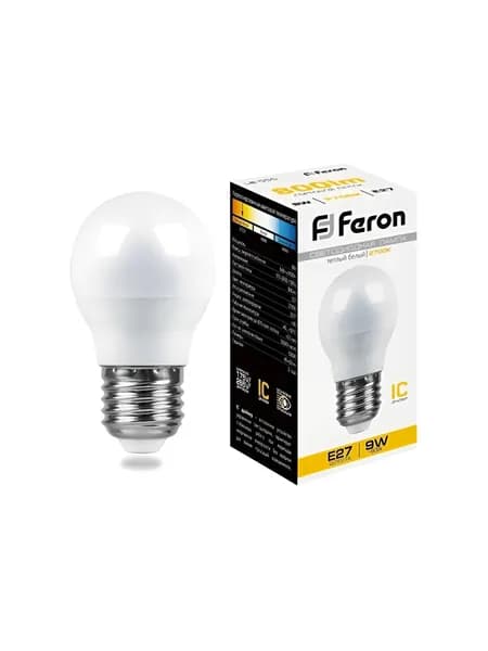 Светодиодная лампа 9W 230V E27 2700K, LB-550 (шар) 25804 FERON