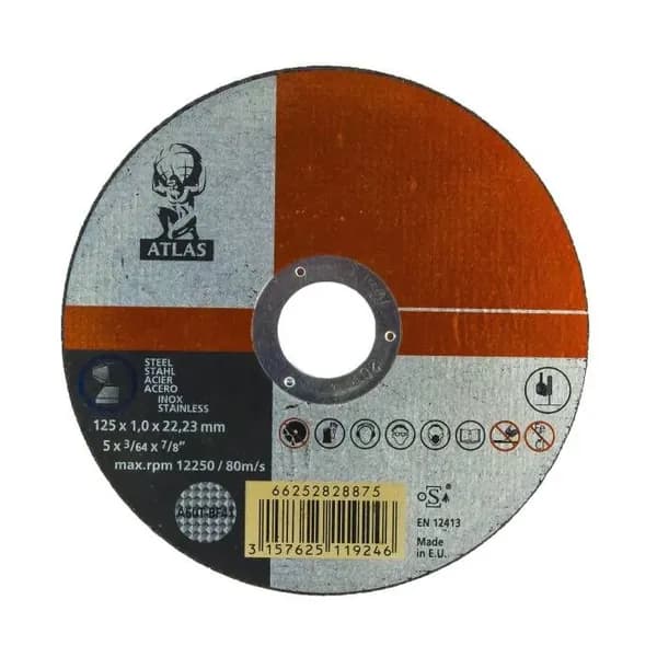 Круг отрезной по нержавейке 125x1,2x22,23 Atlas INOX 41 80 м/с