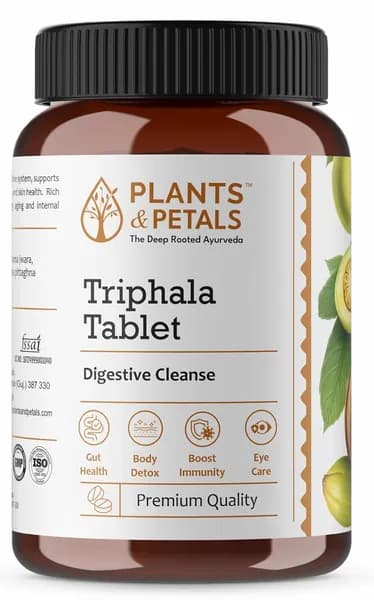 Plants Petals Трифала таблетки, 60 шт аюрведическая растительная добавка с харитаки, бибхитаки и амлой для пищеварения и детокса