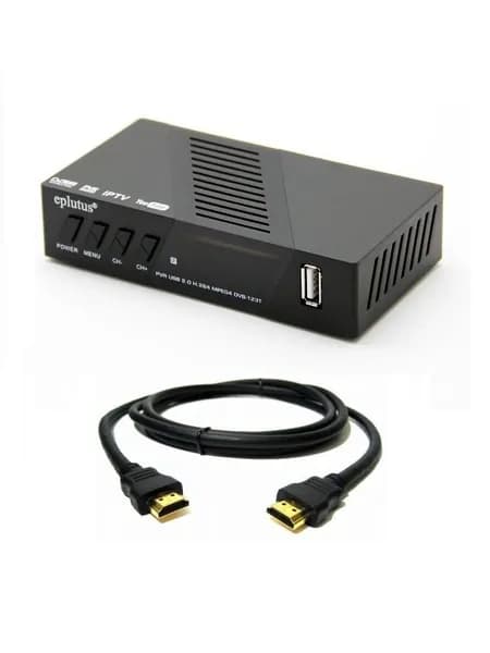 Цифровой DVB-T2 ресивер Eplutus DVB-123T (питание от сети 220В и от прикуривателя 12В) + Кабель HDMI 1.5 м медный