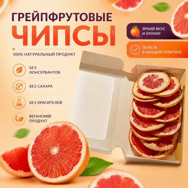 Фруктовые чипсы / фриспы /сухофрукты грейпфрут 50 гр