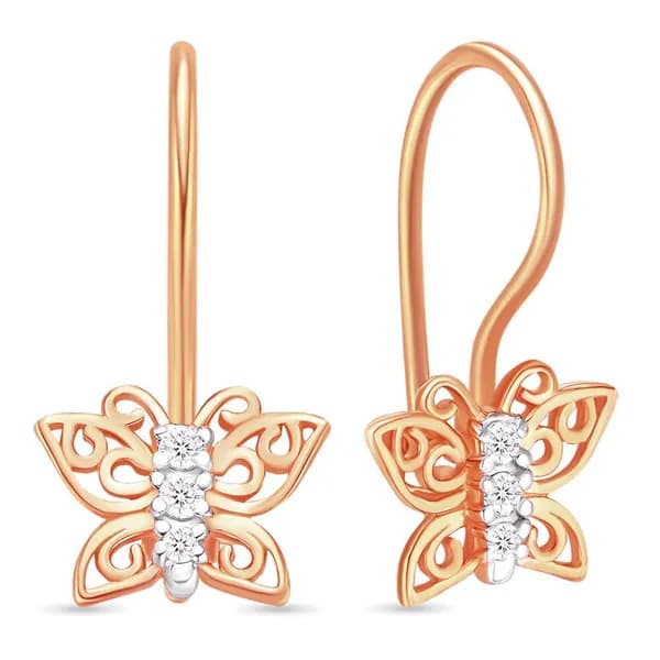 Серьги Бабочка детские с фианитами из красного золота 585 пробы 585GOLD