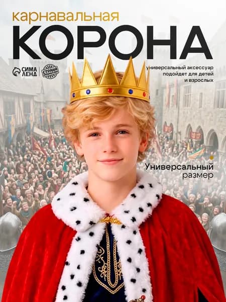 Корона для мальчика / Корона на голову "Царь" , с камнями, золотая