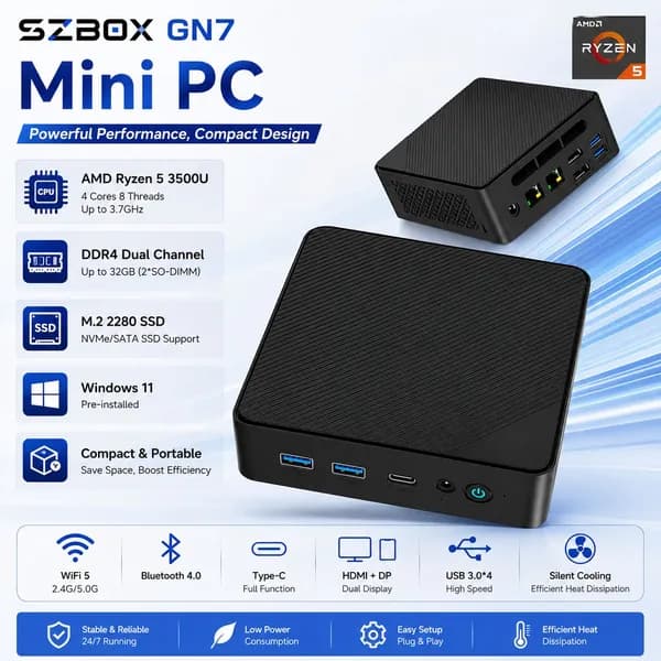 Мини-ПК (AMD Ryzen 5 3500U, RAM Отсутствует, AMD Radeon, Windows), черный матовый