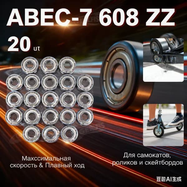 Подшипники ABEC-7 608 ZZ, 20 шт Двойное металлическое покрытие, высокая скорость и плавность хода для самокатов, роликов и скейтбордов
