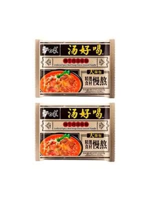 BaiXiang Лапша быстрого приготовления со вкусом острого говяжьего супа, брикет, 111 г., 2 упаковки.