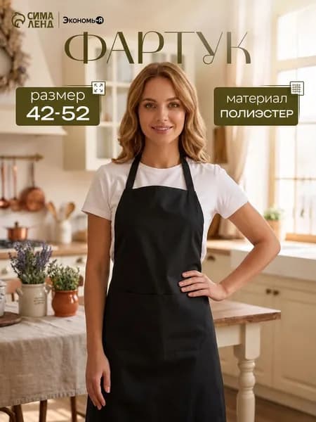 Фартук кухонный женский, Черный, с карманом