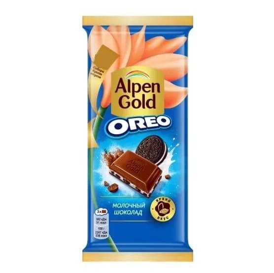 Alpen Gold Шоколад молочный Орео, с ванильной начинкой и кусочками печенья, 85 г, 1 шт./